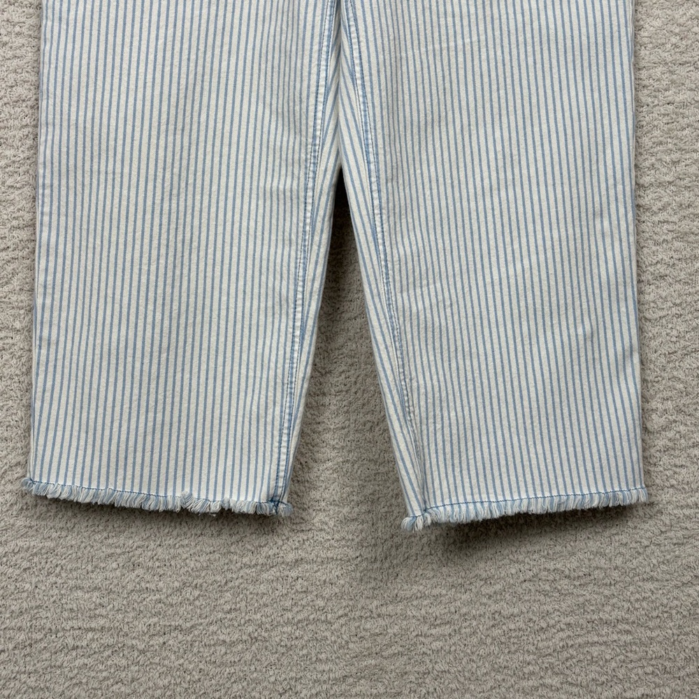 Talbots Jeans Womens 10 Petite Blue White Stripe Wide‎ Leg Crop Jean Fray Hem - Picture 3 of 9